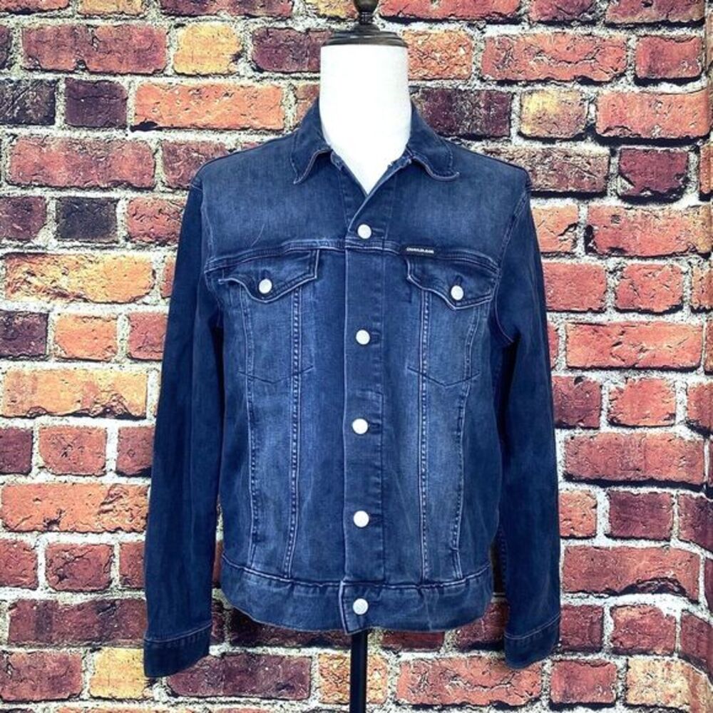 Calvin Klein Men's Denim Jacket Size Medium‎ Dark Blue Wash Stretch